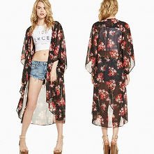 Fashion Floral Print See-through Chiffon Cardigan