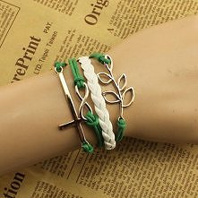 Cross Leaf Pendant Multistrand Braded String Charm Bracelet