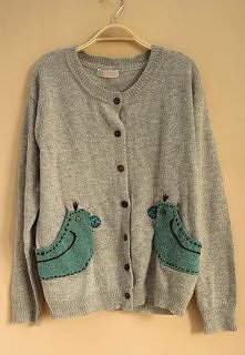 Bird Patch Pockets Single Breasted Cardigan Jacket Coat
