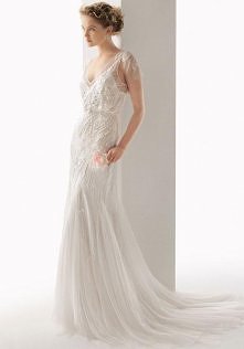 keyhole empire tulle a-line v-neck wedding dress - wegdress.com