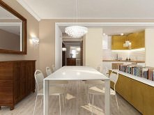 W jadalni połączono minimalistyczne meble z kolonialnymi – Tissu. W jadalni w apartamencie znajduje się designerska lampa  Valentine Flat Suspended z  Moooi. Beżowa kolorystyka ...
