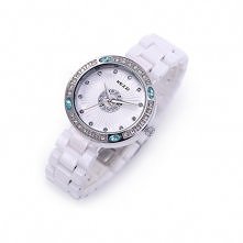 Fashion Ceramics Watchband Rhinestone Round Dial Quartz Watch