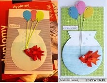 z lewej strony kartka, którą sama zrobiłam na podstawie pomysłu ze zszywki :)