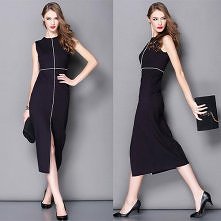 Fashion Cross Sleevelsss Round Neck Slit Hem Dress