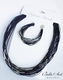 granatowy sznurek + metalowe rurki