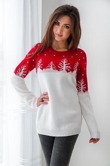 Czerwono- biały sweter dams...