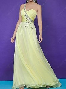 A-line One Shoulder Chiffon Floor-length Sleeveless Beading Prom Dresses