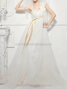 A-line Floor-length Tulle Satin Beading Straps Wedding Dresses
