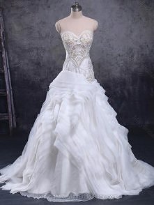 Princess Sweetheart Organza Taffeta Court Train Tiered Wedding Dresses