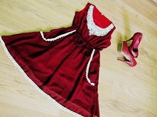 bordowa, vintage, rozkloszowana sukienka w rozmiarze s :)