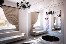 Projekt salonu z lustrami na ścianie