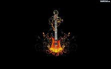 Gitara elektryczna na czarnym tle.