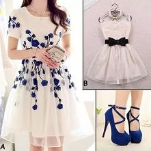 biała sukienka w niebieskie kwiatki :)