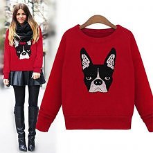 Cute Puppy Pattern Long Sleeve Round Neck Sweatshirt