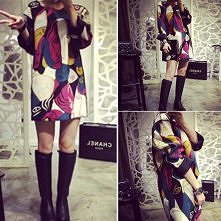 Fashion Contrast Color Picasso Painted Face Pattern Dress