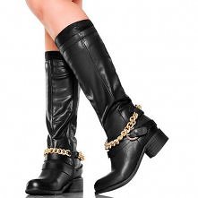 KOZAKI - CZARNE OFICERKI ZE ZŁOTYM ŁAŃCUCHEM