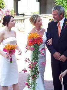 kaskadowy bukiet ślubny - fuksja z pomarańczą, slubmisja