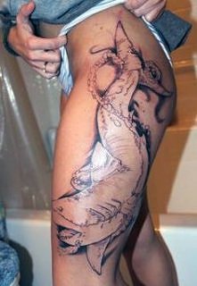 shark thigh tattoo