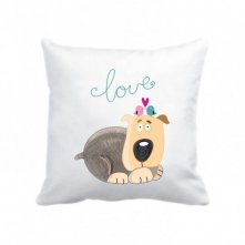 poszewka. piesek i zakochane ptaszki