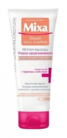 Mixa Krem BB przeciw zaczerwienieniom. Stworzony dla cery narażonej na działania zewnętrzne. Nie zawiera parabenów i alkoholu. Idealny do codziennej pielęgnacji skóry wrażliwej.