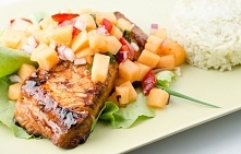 Łosoś teriyaki z salsą z melona