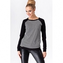 Sweter w pepitkę makadamia ...