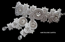 KOMPLET, ŚLUBNA BIZUTERIA, SUTASZ, BIEL, KOLCZYKI, BRANSOLETKA, SOUTACHE LOTTA