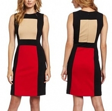 Fashion Contrast Color Sleeveless Round Neck Slim Fit Dress