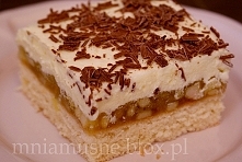 ciasto jabłkowe z masą budyniową:

Składniki na biszkopt:
4 jajka
20 dkg cukru
20 dkg maki
1 łyżeczka proszku do pieczenia
4 łyżki wody
Szczypta soli

Krem budyniowy
2 budynie
1...