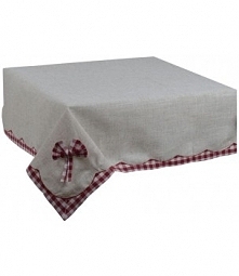 Obrus szary w bordowo-białą kratkę w różnych rozmiarach