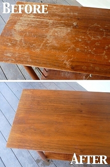 Fix scratches on wood furniture 1.4 cup vinegar and 3.4 cup olive oil