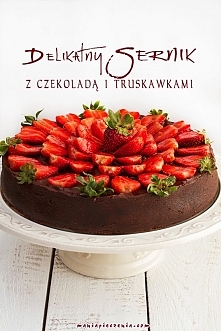 Delikatny Sernik z czekoladą i truskawkami przepis na blogu: maniapieczenia.com