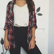 outfit, black, white, red