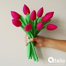 Bawełniane tulipany w kolorze fuksji. Pracownia Jobuko. Do kupienia w atelio.pl