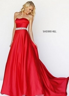 Chic Strapless Satin Beaded Flowy Prom Dress