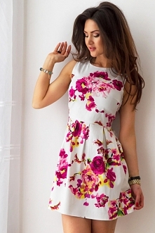 Sukienka ecru w fioletowe k...