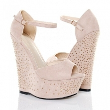 SANDAŁY BEŻOWE PROSTE KOTURNY CYRKONIE