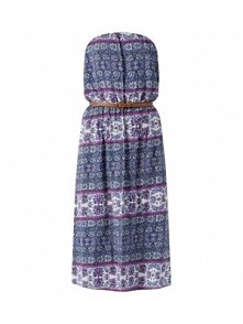 -40% Blue Paisley Print Belted Bandeau Midi Dress
