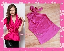 Bluzka top satyna wiązana na szyję kokardka. Różowa malinowa fuksja. Wyprzedaż z szafy. Kliknij w obrazek aby kupić.