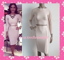 Cudo piękna bandażowa sukienka bodycon komplet 2 cz. Kliknij w zdjęcie aby kupić.