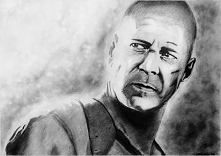 Bruce Willis A3, ołówek, węgiel