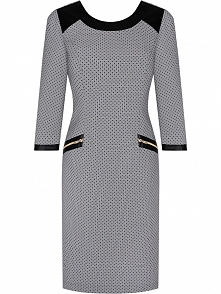 Elegancka Sukienka z modnymi suwakami, w kropki
