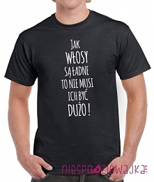 tshirt męski czarny - Jak włosy są ładne to nie musi ich być dużo :)