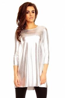 Srebrna Trapezowa Sukienka z Eko-skóry