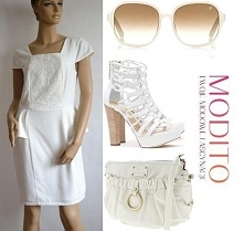 Piękna biała sukienka z baskinką. Po kliknięciu w zdjęcie więcej szczegółów.