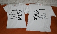 komplet koszulek dla pary, koszulki ślubne idealny prezent ręcznie malowane poduchyaguchy@wp.pl