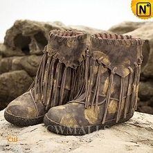 Ladies Fringe Leather Flat Booties CW305571