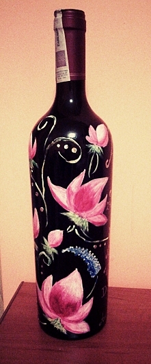 Butelka malowana własnoręcznie, pomysł na prezent ślubny.
