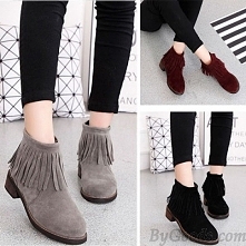 Arrow Tassel Solid Color Thick Soles Suede College Short Martin Boots