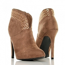 BOTKI - W KOLORZE KHAKI SZPILKI ZE ZŁOTYMI KÓŁKAMI